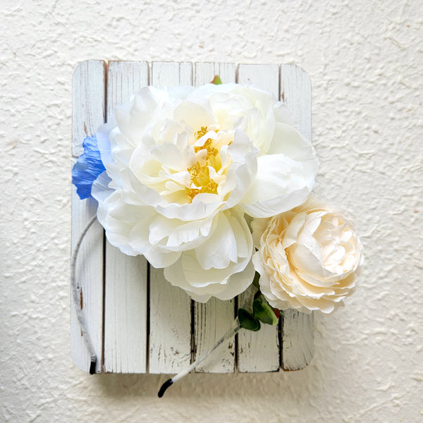 Silk Flower Headband, White and Blue, Wedding Flower Crown, Hair Accessories (Copy)