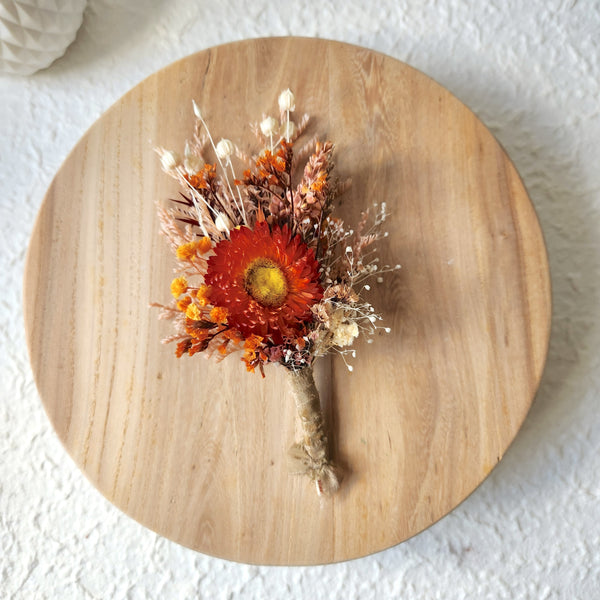 Orange Dried Flower Boutonnieres, Autumn Dried Flowers, Wedding Flowers