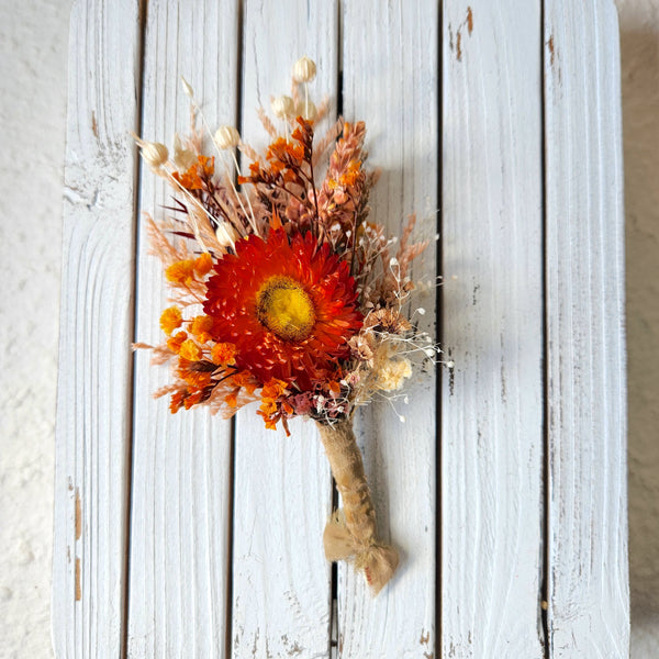 Orange Dried Flower Boutonnieres, Autumn Dried Flowers, Wedding Flowers