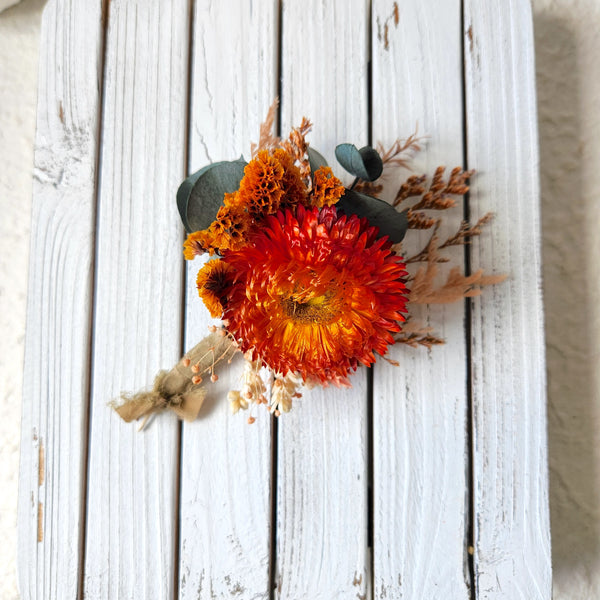 Orange Dried Flower Boutonnieres, Autumn Dried Flowers, Wedding Flowers
