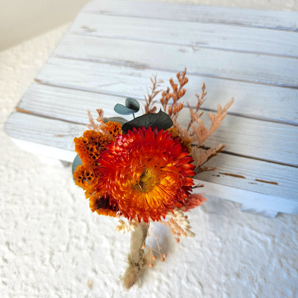 Orange Dried Flower Boutonnieres, Autumn Dried Flowers, Wedding Flowers
