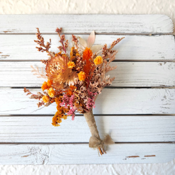 Pale Orange Dried Flower Boutonnieres, Autumn Dried Flowers, Wedding Flowers