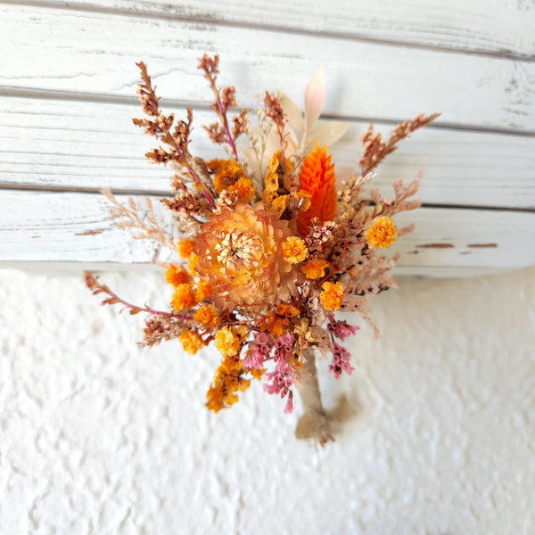 Pale Orange Dried Flower Boutonnieres, Autumn Dried Flowers, Wedding Flowers