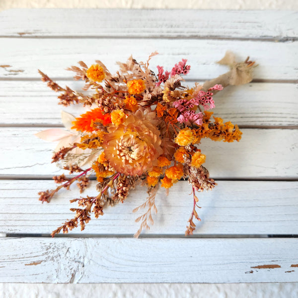 Pale Orange Dried Flower Boutonnieres, Autumn Dried Flowers, Wedding Flowers