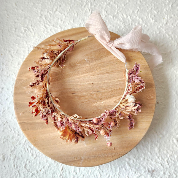 Pastel Pink Dried Flower Crown, Dainty Dried Flower Crown, Wedding Birthday Flowers