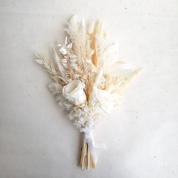 Ivory Dried Flower Wedding Bouquet and Boutonniere