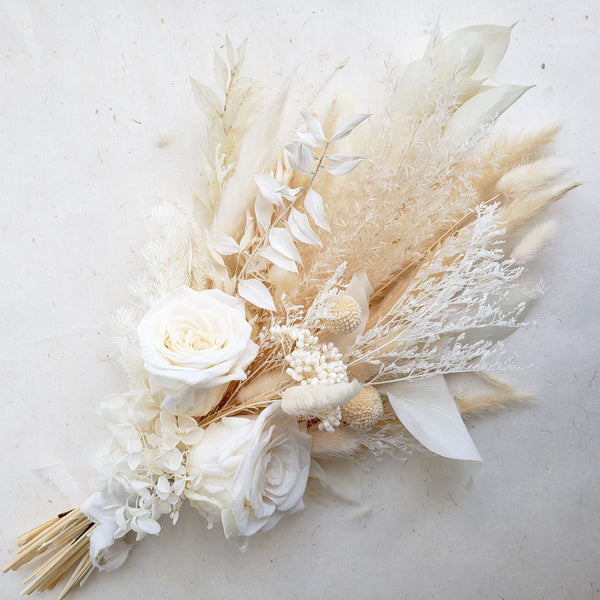 Ivory Dried Flower Wedding Bouquet and Boutonniere