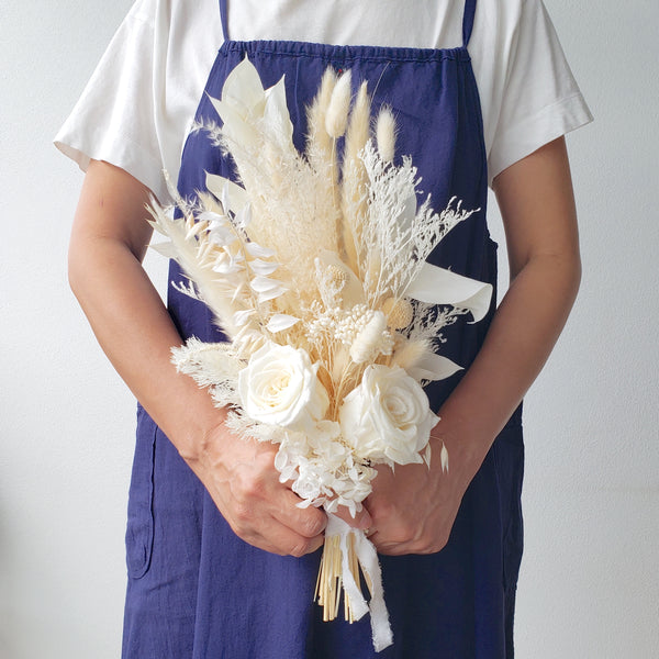 Ivory Dried Flower Wedding Bouquet and Boutonniere