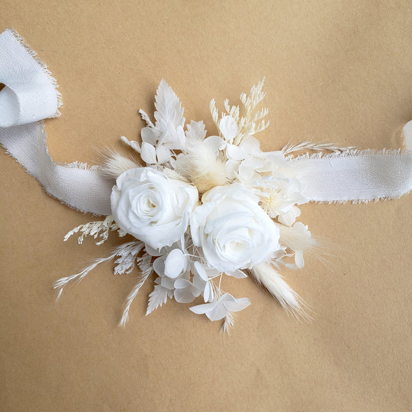 Ivory Dried Flower Wedding Bouquet and Boutonniere