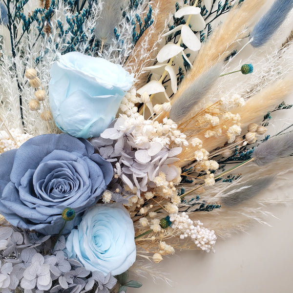 Dusty Blue Dried Flower Wedding Bouquet, Teal Blue