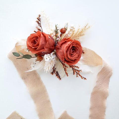 Burnt Orange Rose Dried Flower Corsage