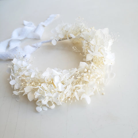 Dried flower crown, Flower Halo, Wedding Headpiece, White/ Ivory