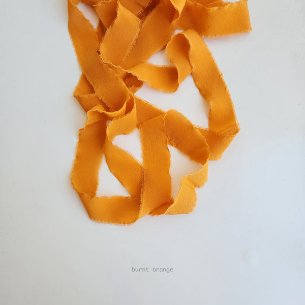 Silk Ribbon, Hand Dyed Unfinished Edge, Terracotta, Sandstone, Burnt Orange