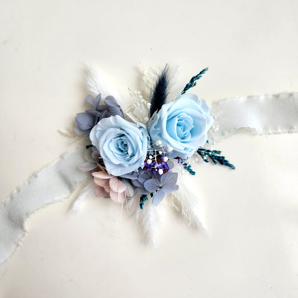 Dusty Blue Dried Flower Wedding Bouquet, Teal Blue