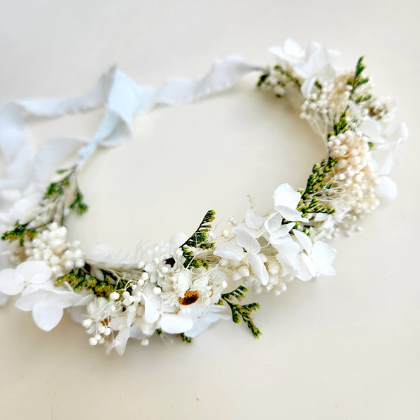 Boho Dried Flower Bouquet, White and Greenery Wedding Flower Bouquet